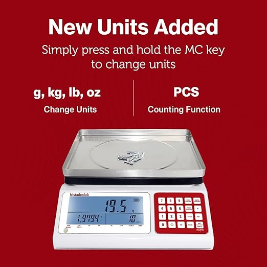 Fristaden Lab Counting Scale | 30 kg x 0.5 g | Industrial Counting Scale for Small Parts | USA Company | Units: g, lbs, oz, kg