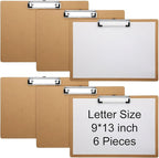 Sherr 6 Pcs Large 9 x 13 Inch Wooden Large Landscape Clipboards with Low Profile Clip Horizontal Clipboard Layout for School Classroom Office Drawing Art Back to School Supplies