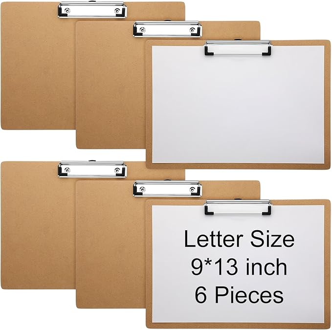 Sherr 6 Pcs Large 9 x 13 Inch Wooden Large Landscape Clipboards with Low Profile Clip Horizontal Clipboard Layout for School Classroom Office Drawing Art Back to School Supplies