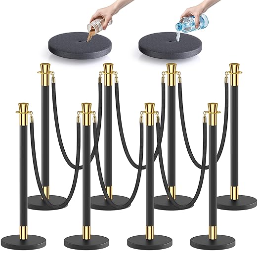 kaiyomi 8Pcs Stanchions with Black Velvet Ropes Set, 5 Feet Velvet Ropes and Posts Poles for Red Carpet Party Decoration and 360° Photo Booth (Golden & Black)