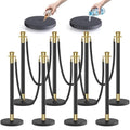 kaiyomi 8Pcs Stanchions with Black Velvet Ropes Set, 5 Feet Velvet Ropes and Posts Poles for Red Carpet Party Decoration and 360° Photo Booth (Golden & Black)