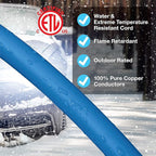 Clear Power 50 ft 14/3 SJTW -50°C Extreme Cold Weather Outdoor Extension Cord, Blue, Grounded Plug, Lighted Connector, Ideal for Snow Blowers & Power Tools, DCOC-0077-DC