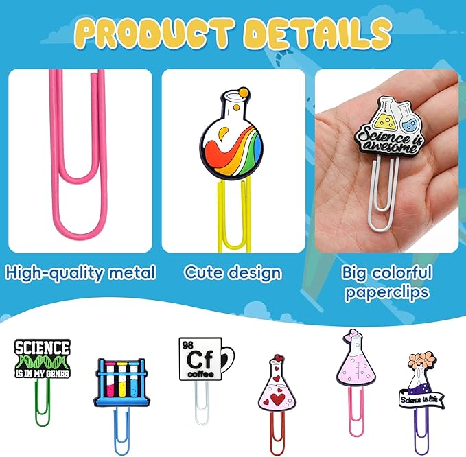 30 PCS Science Paper Clips Metal Paperclip Large Size Paper Clip Cute Bookmark Colorful Office Supplies Bookmark Clamp Desk Accessories Stationery for School Gifts for Christian