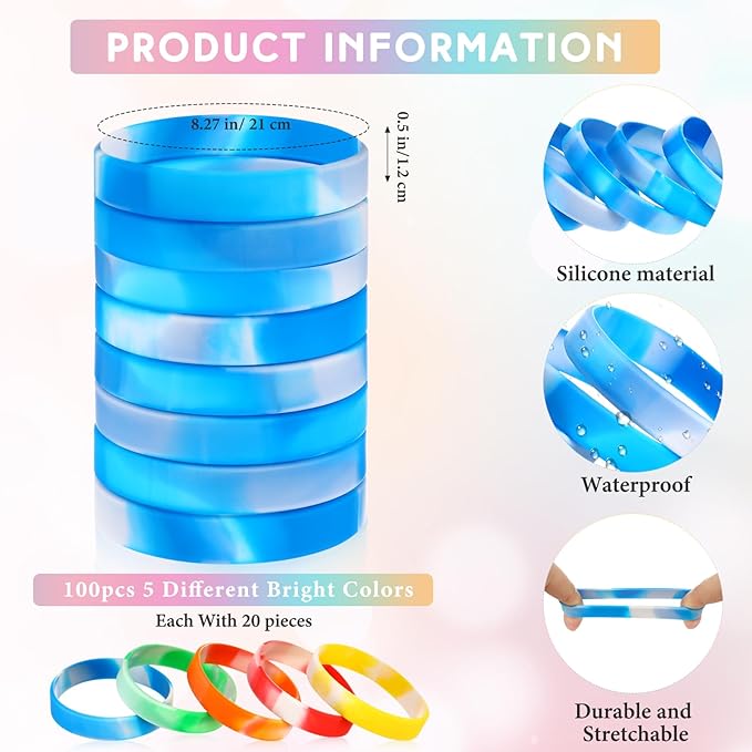 Liliful 100 Pcs Silicone Rubber Wristbands Rubber Wristband Bracelet Bands for Silicone Wristbands for Women Men(Multicolor)