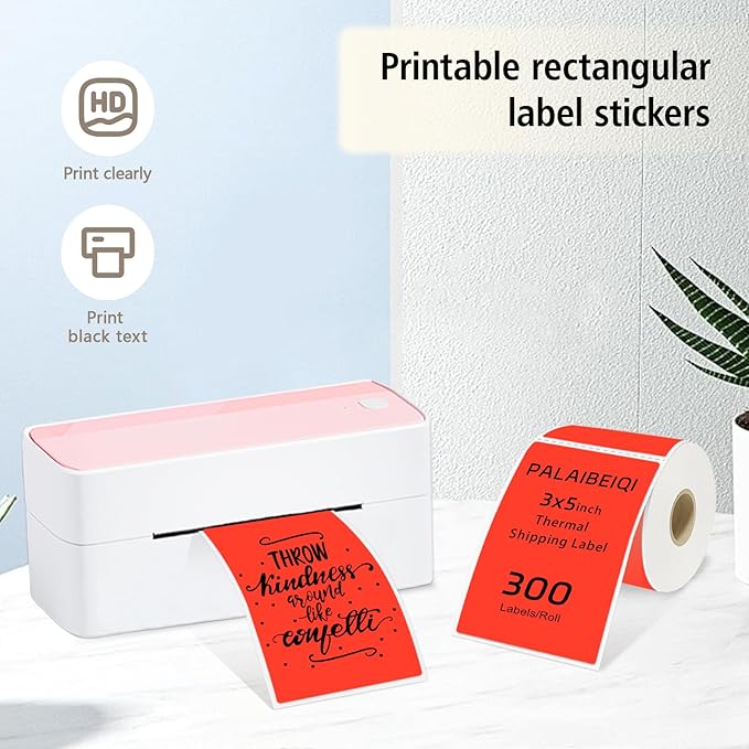 3x5 Inch Thermal Label Stickers,300Pcs Waterproof Rectangle Labels for Storage Bins,Moving Boxes,Address & Inventory Organization,Small Business Labeling,Fluorescent Red