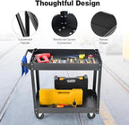 Goplus 2-Tier Utility Cart, Heavy Duty Commercial Service Tool Cart w/Handle, 550 lbs Max Support, Rolling Mechanic Metal Tool Cart Storage Organizer for Home, Garage, Warehouse