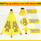 6 Pcs Pop up Wet Floor Sign with Storage Tube 20 Inch Wet Safety Signs Commercial Caution Safety Cone Pop up Caution Sign for Commercial Stores Grocery Restaurant Restroom Office Use