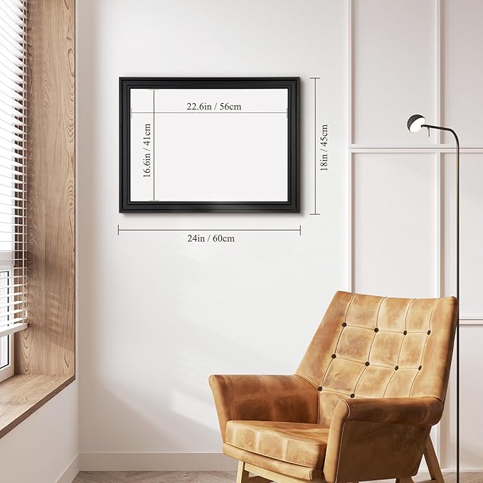 4 THOUGHT Dry Erase Board, 18 x 24 in Magnetic Whiteboard Black Vintage Wood Frame Wall-Mounted White Board Decorative Notice Board for School, Office, Home, Kitchen with 8 Magnets 4 Markers 1 Eraser