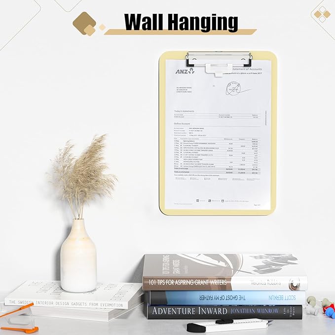Hongri Plastic Clipboard with Pen Holder, Yellow 8.5x11 Letter Size Clip Board for Classroom, Office, Students, Nurses and Women, Low Profile Clip, Size 12.5 x 9 in(Pack of 6)