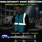 Safety Vest Customize Logo with 5 Pockets & Zipper Reflective High Visibility Vest Class 2 Outdoor Workwear
