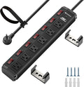 CRST 6 Outlet Metal Power Strip with Individual Switches, Mountable Surge Protector Power Strip for Garage Workshop School Home. 15A Circuit Breaker, 1875W, 1200 Joules, 6FT Extension Cord