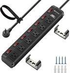 CRST 6 Outlet Metal Power Strip with Individual Switches, Mountable Surge Protector Power Strip for Garage Workshop School Home. 15A Circuit Breaker, 1875W, 1200 Joules, 6FT Extension Cord