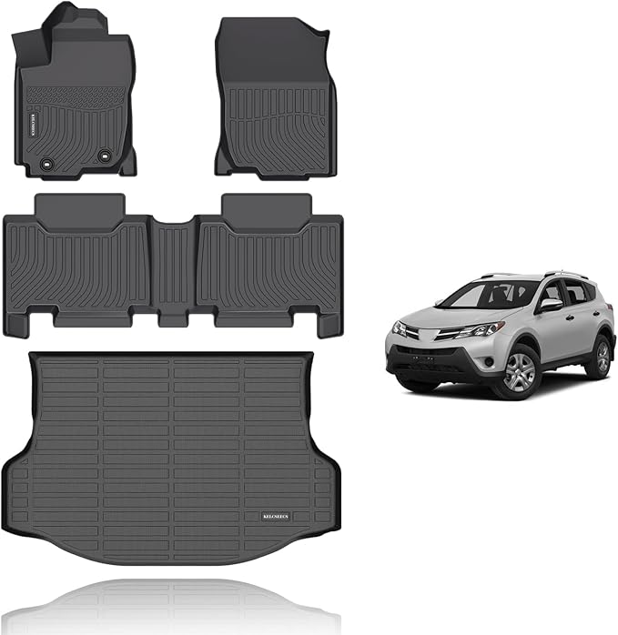 KELCSEECS® Floor Mats & Cargo Liner for 2013-2018 Toyota Rav4(Not for Hybrid or Prime),All Weather Protection TPE Floor Liners Front& Rear Row Full Set Accessories Black