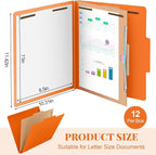 Skyygemm 12 Pack Classification Folders Letter Size Bulk with Divider and 2" Expansion, Pressboard Folder with 2 Prong Fasteners for Teachers, Clergy, Office, Church, Christmas Donations(Orange)