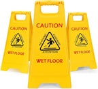 MATTHEW CLEANING 25'' Industrial Wet Floor Sign 3 Pack 2-Sided Safety A-Frame Birght Yellow Multilingual Warning Signs Commercial Caution Wet Fold-out Floor Signs For Indoors and Outdoors