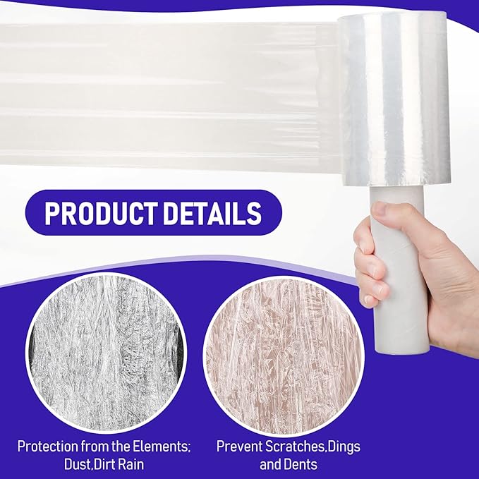 Sherr 20 Pack 5 Inch Stretch Shrink Film Roll Clear Plastic Wrap for Moving Packing with Handle 800 Feet 80 Guage Thick Industrial Self-adhering for Packaging Furniture Luggage Supplies
