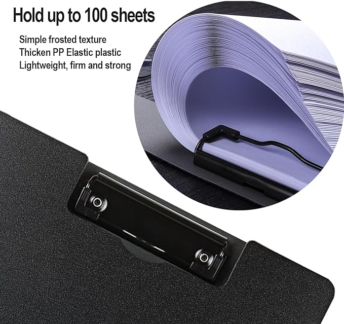 10 Pack Foldable Clipboards, A4 Clipboard Folder, Office Clipboard Folder with Double Clips Metal Clip, Storage Clipboards for Office, School or Medical Field(Black)