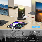 PASSUS Surge Protector Power Strip with 5 USB Ports and Night Light,10FT Braided Extension Cord with 12 AC Multiple Outlets, Power Tower Overload Protection for Home Office Dorm Room Essentials