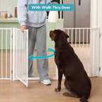 No Pawblems Free Standing Dog Gate with Door, 30'' Tall Foldable Dog Fence for Indoor & Outdoor, Up to 208 Inch Extra Wide Puppy Gate for Stairs, Hallways, Doorways, Deck, Yard (White, 8 Panels)