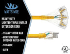 25 ft 10 Gauge Extension Cord - Outdoor Extension Cord Waterproof - Heavy Duty Outdoor Extension Cords 25 ft with Multiple Outlets - Watts Wire - 25' Grounded - extensiones electricas