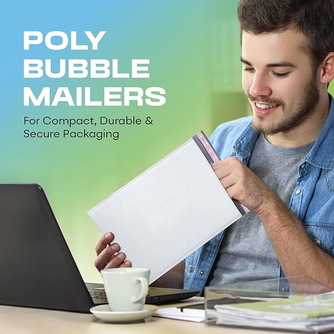 White Extra Large Poly Bubble Mailers 14.25x20 inch #7 | Self Seal Large Padded Envelopes | Air Cushioned Bubble Mailer | Usable Size 14.25x19 Lightweight Mailing Shipping Bags| 100 Pack Bulk