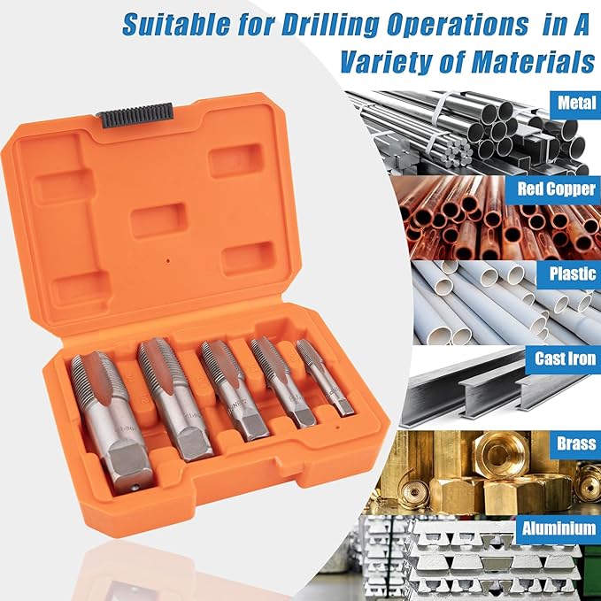 5-Piece NPT Pipe Tap Set, NPT Tap and Die Set with 1/8", 1/4", 3/8", 1/2" and 3/4" Sizes – Carbon Steel Hand Threading Tool for Plumbing, Mechanics, DIY Tasks, Delivers Clean Accurate Threads