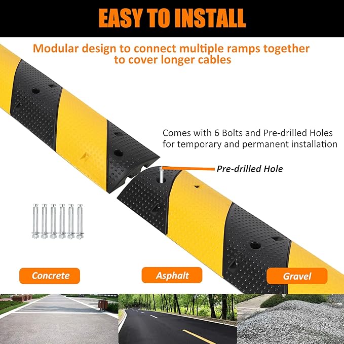 Heavy Duty Speed Bumps for Driveway, 39.4" 2 Pack Rubber Speed Bumps, 2 Channel Modular Traffic Speed Bump Hump Cable Protector Ramps for Asphalt Concrete Gravel Driveway Road with 6 Bolt Spikes