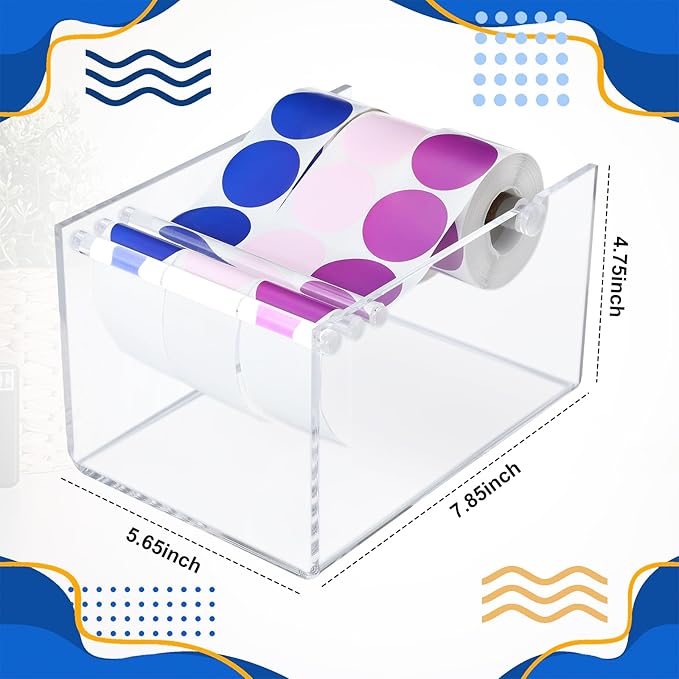 1 Pcs Adjustable Label Dispenser 3 Disks Sticker Roll Holder Sticker Dispenser Label Roll Holder Acrylic Tape Organizer Stand for Office Home Desktop(Transparent)