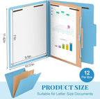 Skyygemm 12 Pack Classification Folders Letter Size Bulk with Divider and 2" Expansion, Pressboard Folder with 2 Prong Fasteners for Teachers, Clergy, Office, Church, Christmas Donations(Blue)