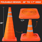 [8 Pack]28 Inch Collapsible Traffic Safety Cones - Parking Cones with Reflective Collars, Orange Safety Cones for Parking lot, Driveway, Driving Training etc