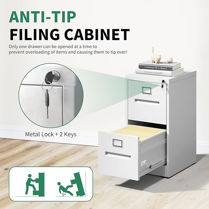 Metal File Cabinet with Drawer,Vertical File Cabinet with Lock for A4/Letter/Legal Size Files,Steel Filing Cabinets for Home Office,Assembly Required