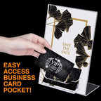 Remerry 12 Pcs Acrylic Sign Holder with Business Card Holder Slanted Paper Stand Clear Brochure Display Stand Heavy Duty Plastic Signs for Office Table Advertisement Flyer (5 x 7 Inch)