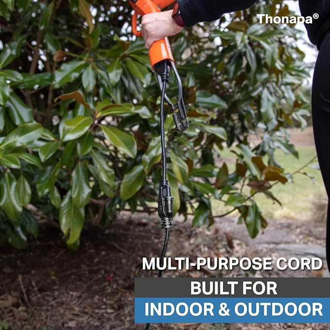 13 Amp Outdoor Extension Cord 8 ft, 16/3 SJTW 8 Foot Black Extension Cord 3 Prong, Weatherproof Exterior Power Cable for Outside Lights & Lawn, UL Certified - US Veteran Owned