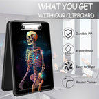 Clipboard with Storage, High Capacity Plastic Storage Clipboard with Pen Holder for Women Teachers Work, School & Office Supplies, Cute Pattern Decorative Clipboards, Colorful Skeleton
