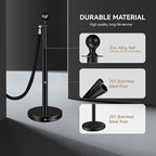4PCS Black Stainless Steel Stanchions with 3PCS 5FT Velvet Black Ropes - Crowd Control Barriers with Ball Top and Hollow Base for Event,Party,Wedding