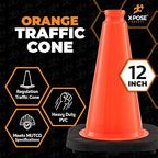Xpose Safety 12 Inch Orange Traffic Cones, 4-Pack - Multipurpose PVC Plastic Safety Cone for Parking, Soccer, Caution, Kids and Construction - DOT Approved