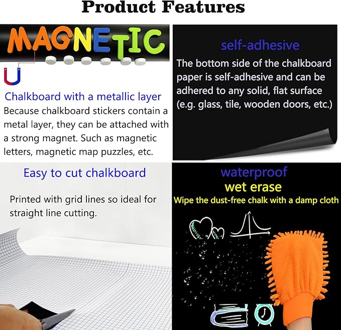 Magnetic Chalkboard Wall Arch Decal 39.3"x17.5" Contact Paper Peel and Stick for Walls Self Adhesive Magnetic Wall Board Sticker with 36 Magnet Letters Black Chalk Board Wallpaper Roll