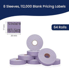 Perco Lavender Pricing Labels for Monarch 1136 Price Gun - Case of 8 Sleeves, 64 Rolls Value Pack - 112,000 Price Marking Labels - with Ink Rolls Included