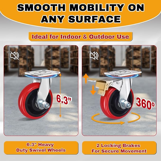 2IN1 Steel Panel Cart Dolly – Heavy Duty Drywall Lumber Truck Cart with 3000 LBS Capacity, 44 x 28 Inch 2.2MM Steel Plate, 6" Swivel Brake Wheels, 1 Front & 3 Side Handrails (XL)