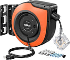 DEWENWILS 60 FT Retractable Extension Cord Reel with 6 Grounded Outlets, Twist-lock Stopper Heavy Duty Power Cord, 15A Circuit Breaker, Wall/Ceiling Mounted for Garage, Workshop, ETL Listed