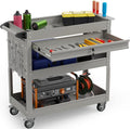 3 Tier Rolling Tool Cart on Wheels, 450 LBS Capacity Tool Cart with Drawers, Heavy Duty Rolling Utility Cart on Wheels, Rolling Tool Work Carts for Garage, Warehouse and Repair Shop,Grey