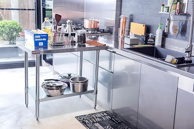 DuraSteel NSF Stainless Steel Table - 24 x 48 Inch Metal Work Table w/Undershelf - Commercial Kitchen, Restaurant, Garage, Laundry - Outdoor Stainless Steel Prep Tables Countertop Island Grill Small