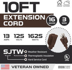 Iron Forge Cable Outdoor Brown Extension Cord 10 ft - 16 Gauge 13 Amp Heavy Duty Brown Outdoor Extension Cords 3 Prong - 16/3 SJTW - Great for Outdoor