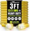3ft Outdoor/Indoor Extension Cord 12/3 Gauge Extra Heavy Duty 3 Prong SJTW, Waterproof, ETL Listed, Flexible Cold-Resistant Long Power Cord,15A 125V 1875W, Yellow by LifeSupplyUSA