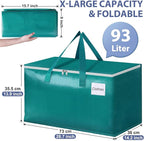 StorageRight Moving Bags-Heavy Duty Moving Boxes, Storage Totes with Zipper, Reinforced Handles and Tag Pocket-Collapsible Moving Supplies for moving, Storage and Travel 93L(Green-4 Pack)