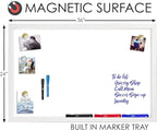 Loddie Doddie Magnetic Dry Erase White Board for Wall - 24" x 36" White Frame - Built-in Marker Tray & Stain-Resistant Surface