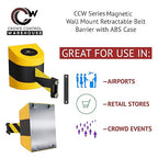 Crowd Control Warehouse - CCW Series WMB-220 Magnetic Wall Mount Retractable Belt Barrier - 15 Foot, Red with"Danger - Keep Out" White Letters Belt with Yellow ABS Case