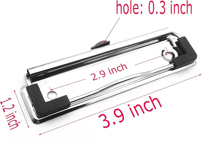 10 Pack Clipboard Clips 3.94" Mountable Metal Clipboards Hardware with Rubber Grip and Hanging Hole