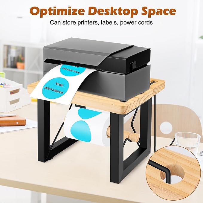 Shipping Label Holder for Thermal Printer, AHIER Wooden Thermal Label Holder for Rolls and Fanfold Labels, Desktop Printer Accessory for Home, Office, Small Business