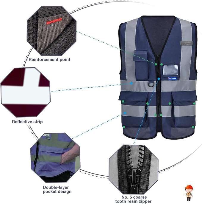 navy blue safety vest with pockets